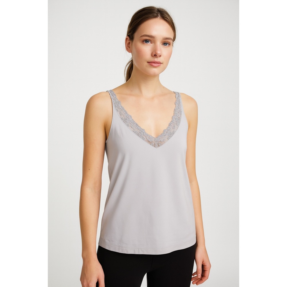 Chico's gray V neck Lace Trim Camisole Y2K Romantic Fairy size 3 XL